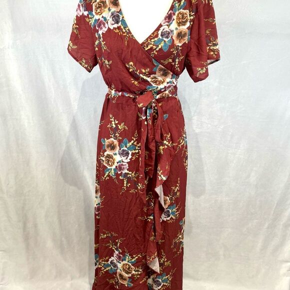 True wrap rust floral maxi dress size 0XL - Picture 3 of 7